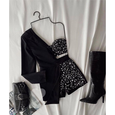 Black Glam Set – топ, къс панталон и блейзър