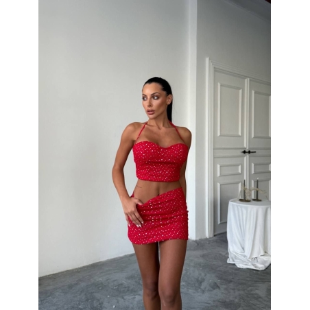 SPARKLE SET Red Комплект с камъни – мини пола и късо бюстие