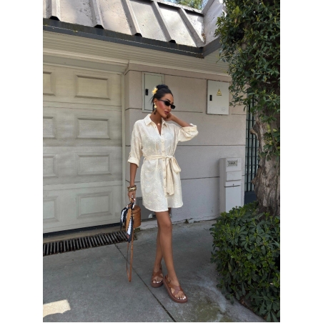 Ecru Grace – Рокля тип риза с бродерия и колан