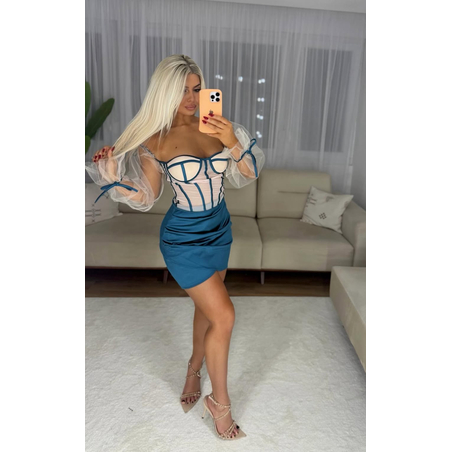 “Tulle Desire” green –Сет от бюстие с тюлен ръкав и сатенена пола