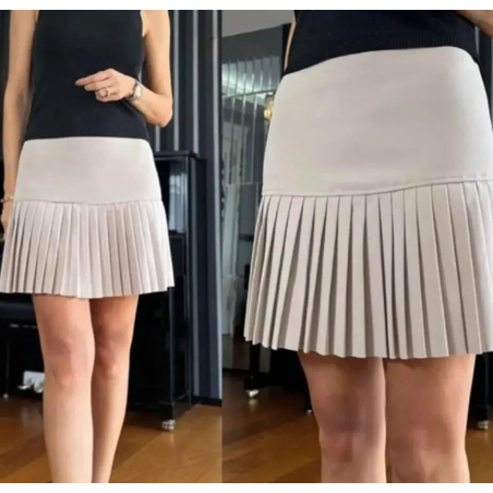 Плисирана пола в екрю с висока талия