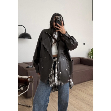 “URBAN EDGE “Mocha– широко издължено кожено яке