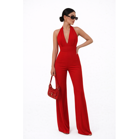 RED DIVA Елегантен гащеризон с гол гръб и дълбоко деколте