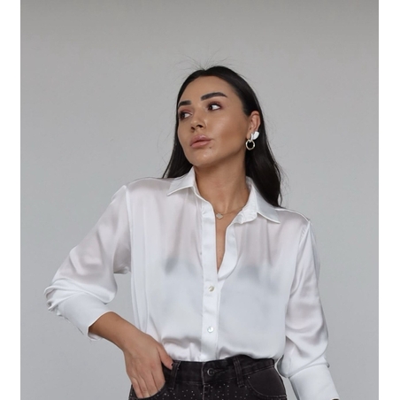 Midnight Satin Shirt White - сатенена риза
