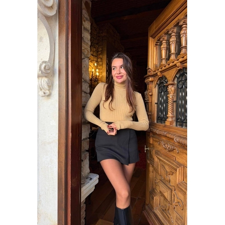 Плетен пуловер с поло яка Classic Warm Beige