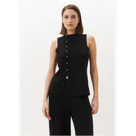 Комплект от финно плетиво в елегантен стил – топ и широк панталон