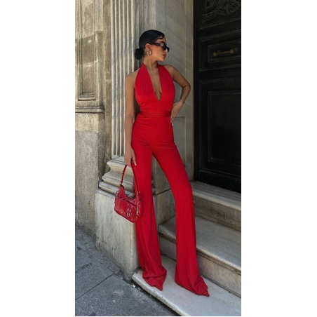 RED DIVA Елегантен гащеризон с гол гръб и дълбоко деколте