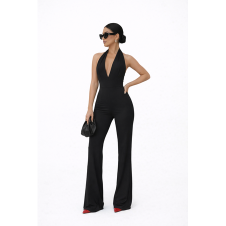 BLACK DIVA Елегантен гащеризон с гол гръб и дълбоко деколте