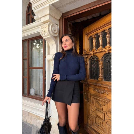 Плетен пуловер с поло яка Classic Warm Blue