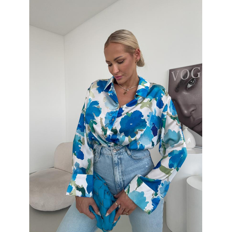 Blue Bloom – Сатенена риза с цветен принт