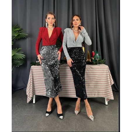 “Glam Shine Maxi Skirt”  black– Елегантна пайетена пола