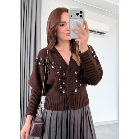Cocoa Shine – Кафява жилетка с камъни