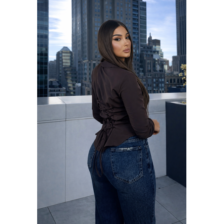 Риза с подчертан силует и връзки на талията - Brown