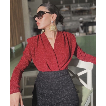 “Shine Motion Bodysuit” red  – Блестящо парти боди