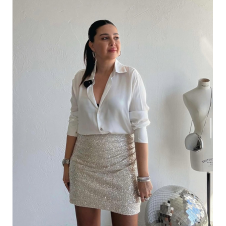 Къса блестяща пола Glam Beige