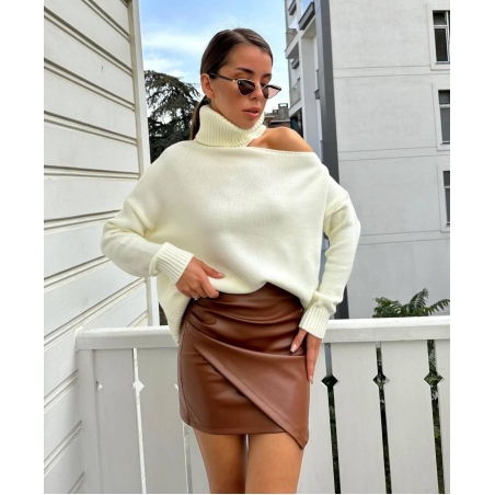 Кожена пола „Elegance“ Mocha с висока талия