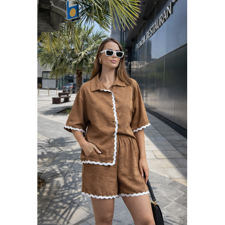 Summer Ease Brown  – Комплект риза с къс ръкав и панталонки
