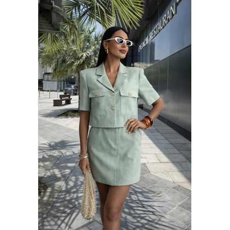 Ленен комплект от сако и пола- Мента