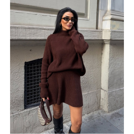 Mocha Комплект – пуловер и разкроена къса пола от плетиво