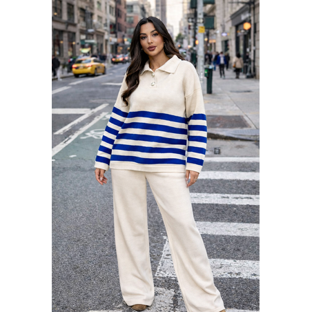 Широк комплект от плетиво с издължен пуловер Бял