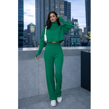 Cozy Elegance Set Green - плетен комплект с пуловер и панталон