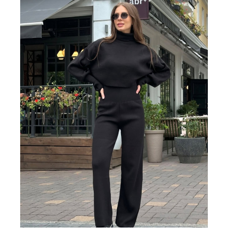Cozy Elegance Set Black - плетен комплект с пуловер и панталон