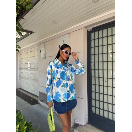 Blue Bloom – Сатенена риза с цветен принт