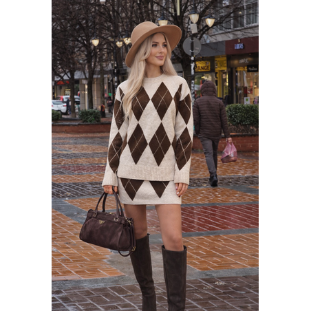 Urban Argyle  Beige – вълнен комплект пуловер и пола
