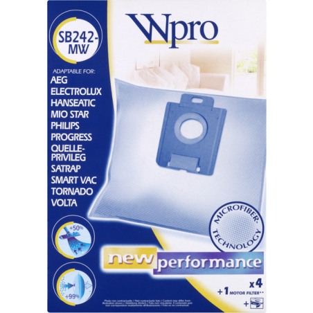 Микрофибърни торби 4 броя + 1 филтър WPRO SB242-MW
