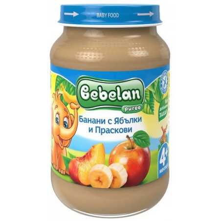 BEBELAN Банани с ябълки и праскови 4м. 190г