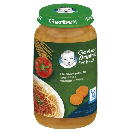 GERBER Organic Пълнозърнести спагети с телешко месо 12м. 250г