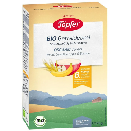 Topfer БИО Безмлечна каша с пшеничен грис ябълка и банан 6+ месеца