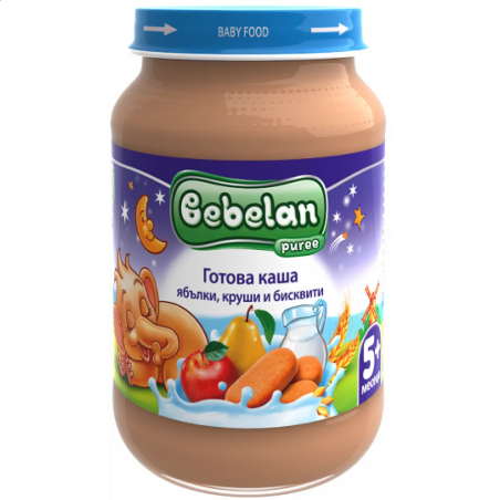 BEBELAN Млечна каша ябълки, круши и бисквити 5м. 190г