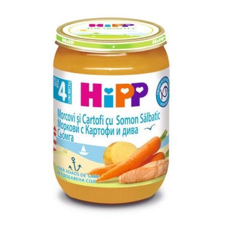HiPP Моркови с картофи и дива сьомга 4м. 190г.