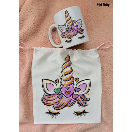 Коледен сет от сатенена торбичка и чаша  