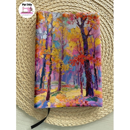 Цветна есенна подвързия за книга с дървета и листа, ръчно изработена и персонализирана с име или цитат