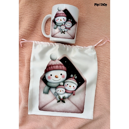 Коледен сет от сатенена торбичка и чаша  