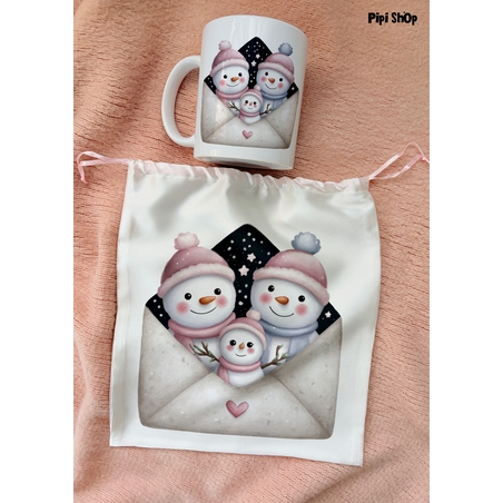 Коледен сет от сатенена торбичка и чаша  