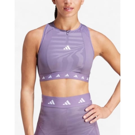 ADIDAS Powerimpact Medium-Support Techfit High-Neck Zip Bra Purple