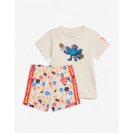ADIDAS Originals Floral Shorts Tee Set Beige/Multi