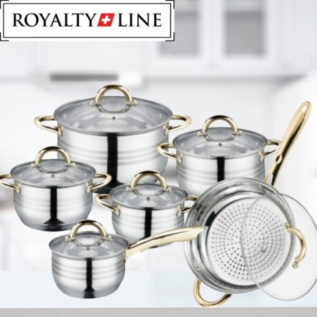 Комплект тенджери и тиган Royalty Line RL-1231G, 12 части, с незалепващо покритие