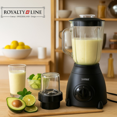 Кухненски блендер с мелница Royalty Line RL-SME-600.6 – стъклена кана, мощни ножове и практичност за всяка кухня