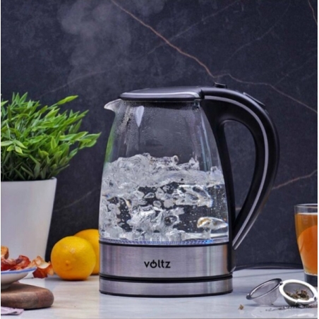 Светеща електрическа кана Voltz 2200W със стъклен корпус и LED осветление