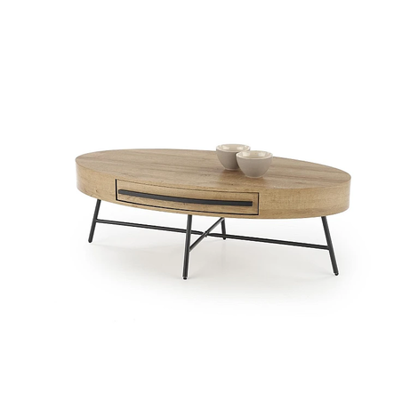 Холна маса CAROLINA елипса с чекмедже - златен дъб/черно