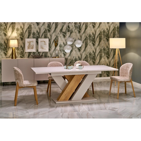 Трапезна маса BRANDON разтегателна - кашмир/дъб кремона