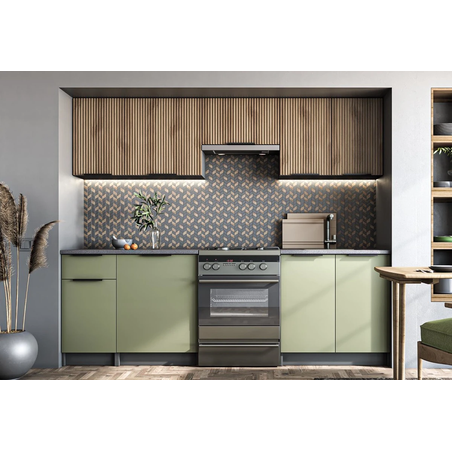 Кухня KSENIA 2.40 светъл орех/пистачио/антрацит/плот сиво