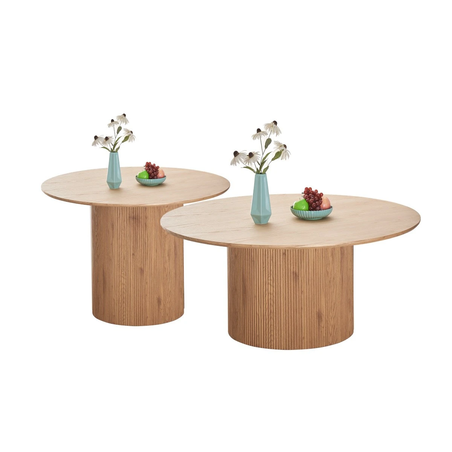 Комплект 2 холни маси ELANI кръгли - натурален дъб