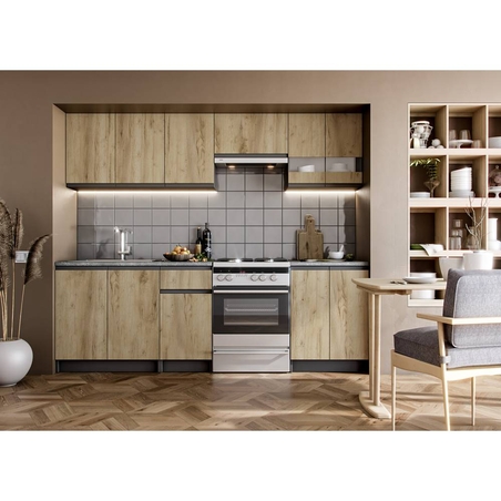 Кухня KATARINA LUX 2.40м графит/златен дъб крафт