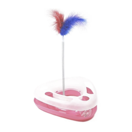 Интерактивна играчка за котки във формата на триъгълник, с топчета и пера, розова