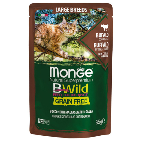 Monge Natural Superpremium BWild Grain Free All Life Stage Large Breeds Cat Buffalo with vegetables, биволско със зеленчуци